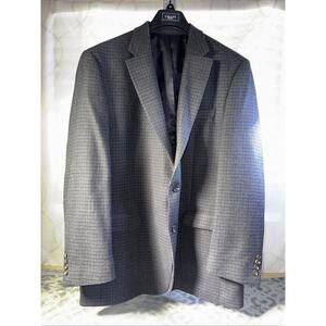 Chaps Ralph Lauren Sport Coat Blazer Mens 46L BLue/Gray Houndstooth Wool Blend